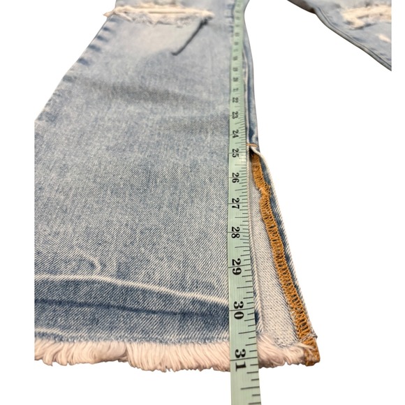Good American Good Boy Flare‎ Jeans Distressed Hem Slit Light Wash Size 0 NWT - Picture 12 of 14